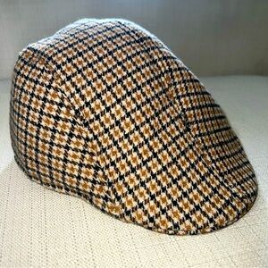 Westend Brown/Gold/Cream Houndstooth Newsboy Cabbie Hat Cap Size S/M